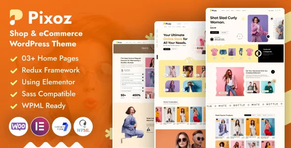Pixoz fashion ecommerce WordPress theme with Elementor page builder preview