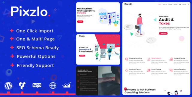 Pixzlo creative WordPress portfolio theme showcasing modern responsive website layout