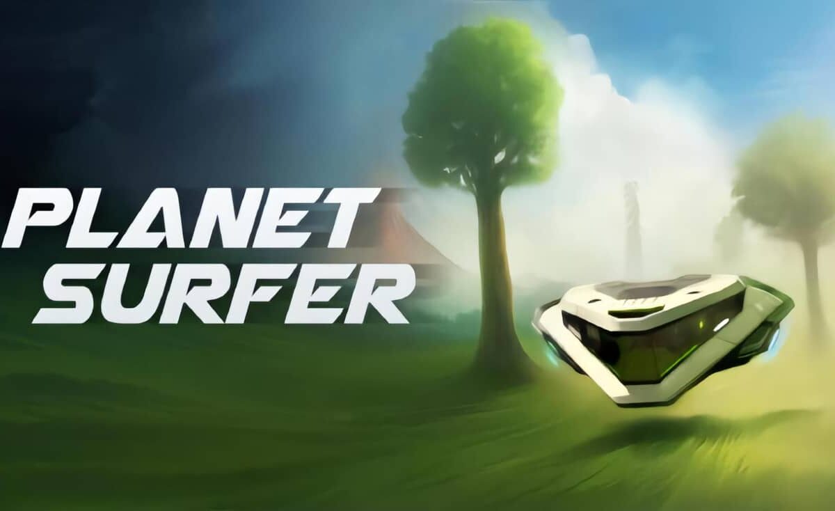 Planet Surfer antigravity survival runner game screenshot showing a character racing through a galactic obstacle course