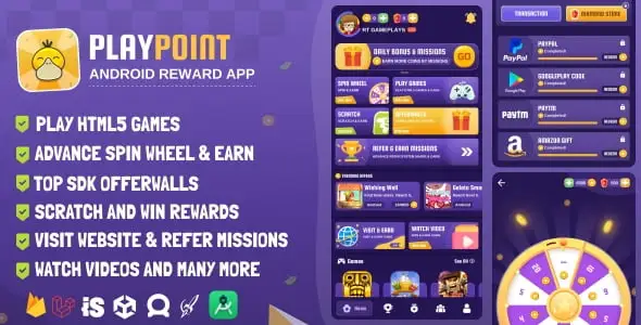 PlayPoint Android earning app with Laravel admin panel and included source code