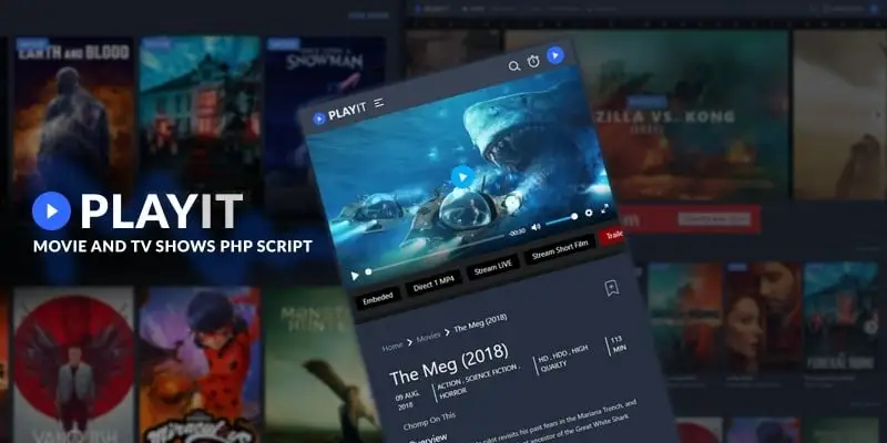 Playit movie and series streaming PHP script with responsive design and built-in video player