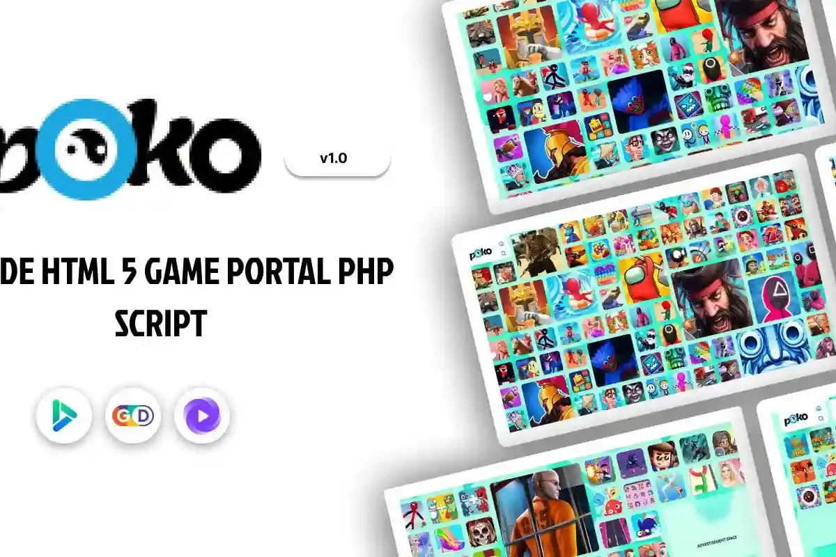 Poko Arcade HTML5 game portal script admin dashboard showing gaming CMS interface