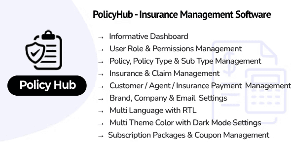 PolicyHub insurance management software PHP script dashboard interface