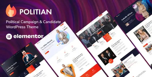 Politian political campaign WordPress theme homepage layout with Elementor design elements