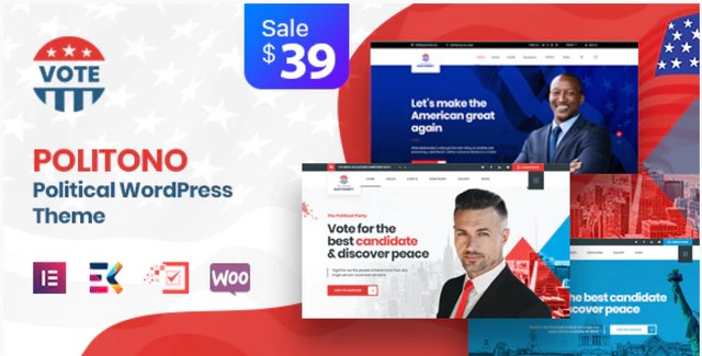 Politono political campaign WordPress theme built for Elementor with pre-designed donation and event templates