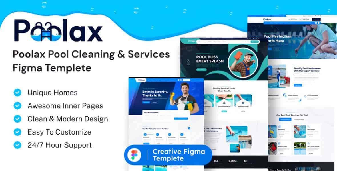 Poolax pool cleaning and services website template with responsive homepage designs