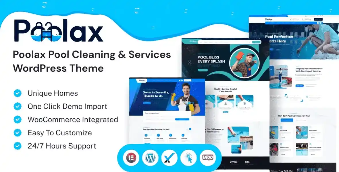 Poolax pool cleaning WordPress theme homepage design for pool service businesses