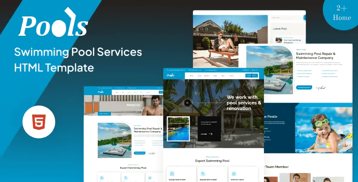 Pools swimming pool services HTML template showcasing responsive website layout for pool service businesses