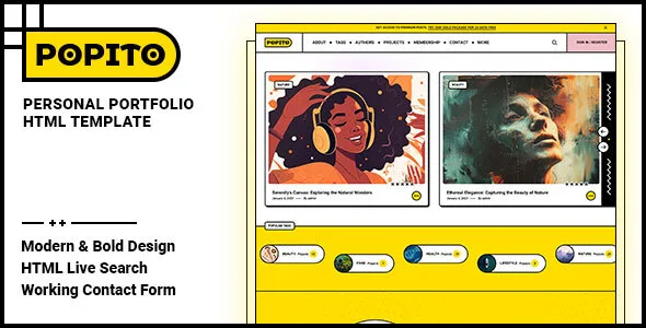 Popito personal portfolio HTML template for creative professionals