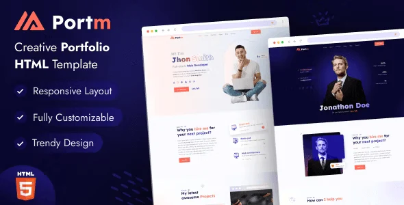 Portm personal portfolio HTML template showcasing clean layout design