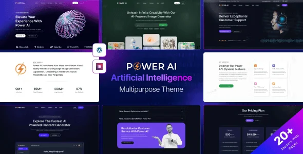 PowerAI AI WordPress theme for Elementor PRO homepage preview