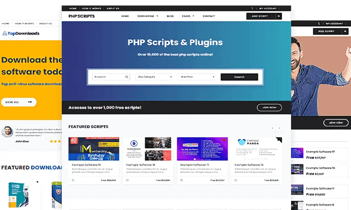 PremiumPress Downloads WordPress theme dashboard showing digital download store layout