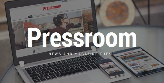 Pressroom magazine WordPress theme with editorial homepage layout, featured slider, and responsive design