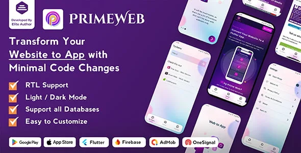 Prime Web PHP script converting a website into a Flutter app for Android and iOS