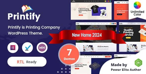 Printify printing company WordPress theme preview showcasing service layout and responsive design