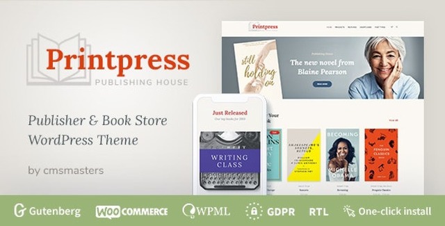 Printpress bookstore WordPress theme demo preview for publishers and authors