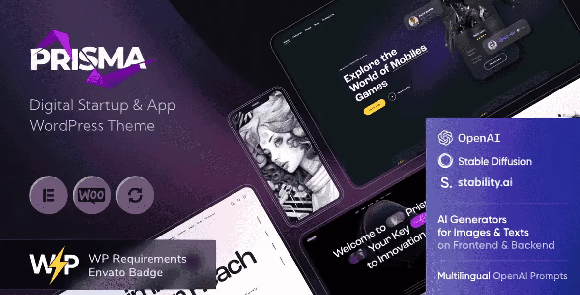 Prisma digital startup and app WordPress theme with modern refined design