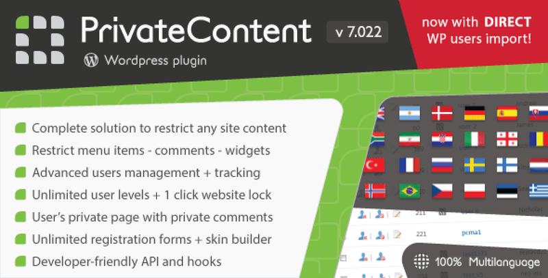 PrivateContent WordPress membership plugin dashboard showing content restriction settings and user management interface