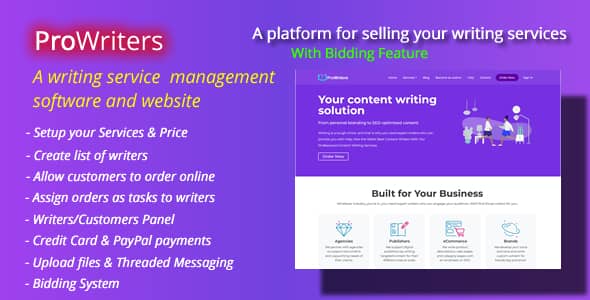 ProWriters writing services marketplace PHP script dashboard interface
