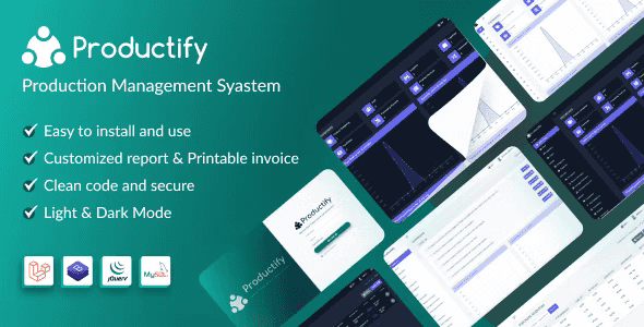 Productify production management system dashboard for manufacturing workflow