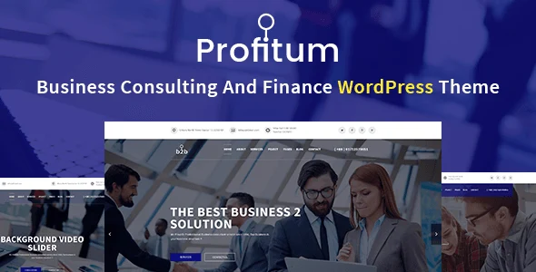 Profitum business WordPress theme homepage preview showing a responsive corporate website layout