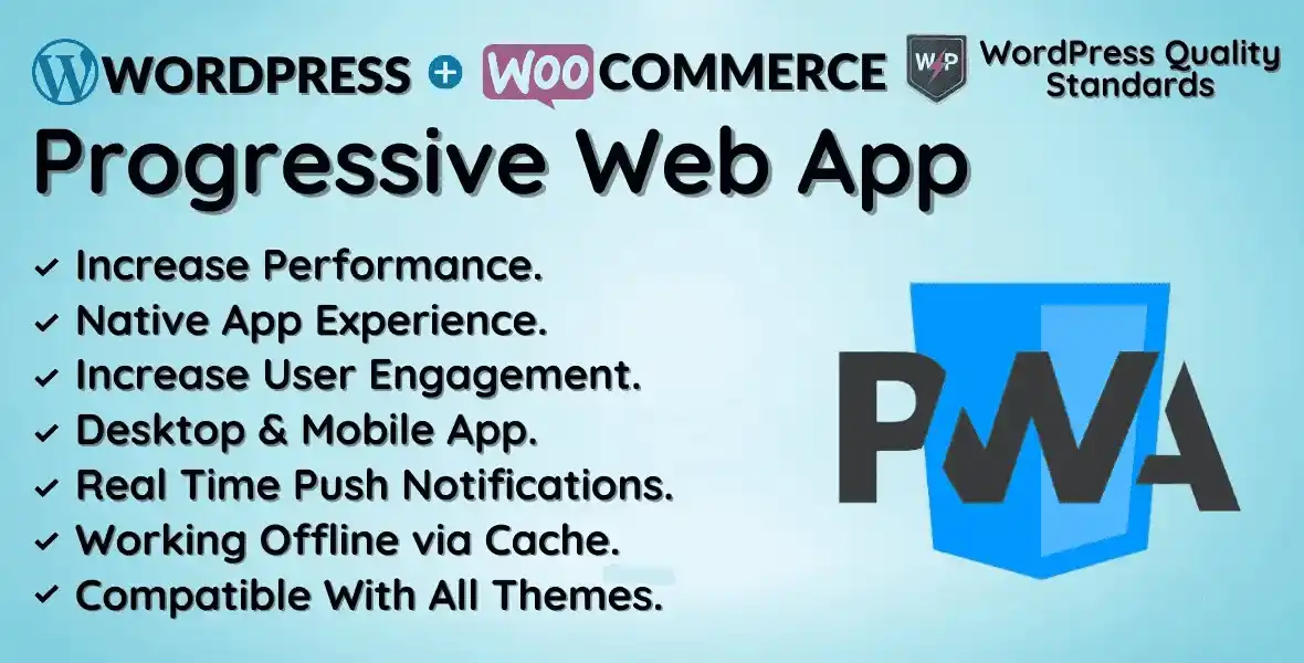 WordPress PWA plugin interface showing app-like experience on mobile device