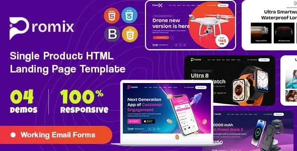 Promix single product HTML landing page template demo preview