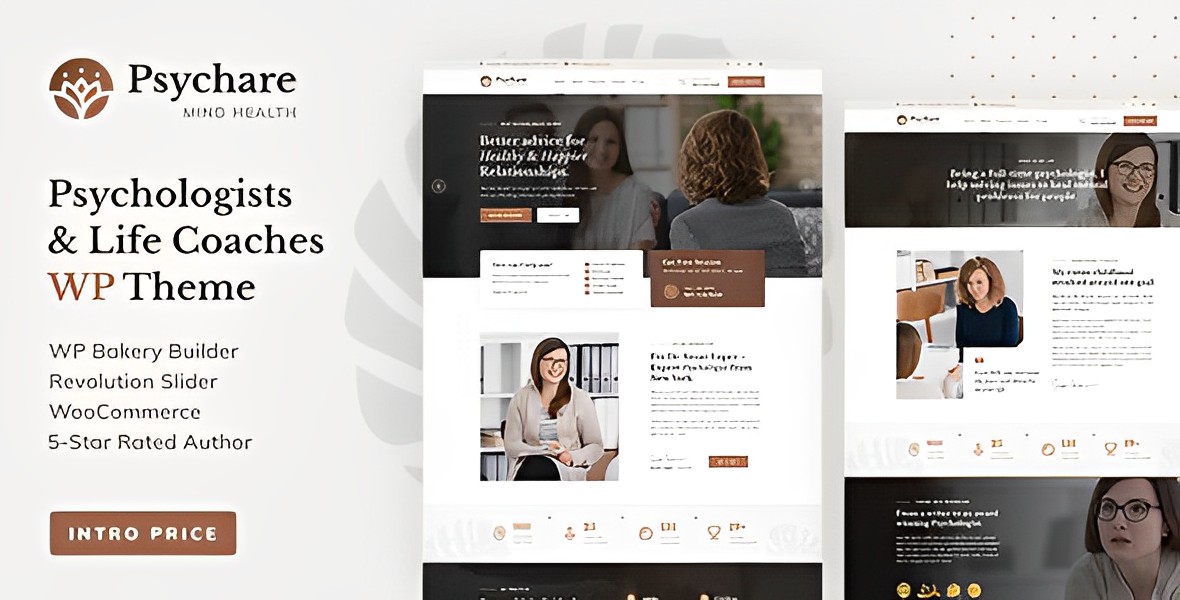 Psychare psychologist WordPress theme homepage demo showing therapy website layout for mental health professionals
