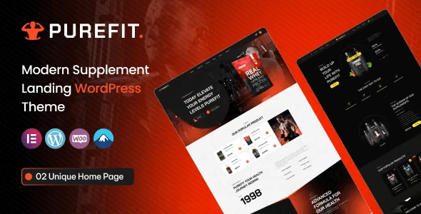 Purefit health supplement WordPress theme preview with clean modern design for wellness product stores