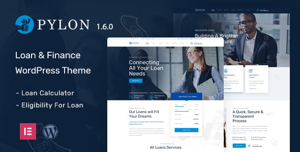 Pylon loan and finance WordPress theme with Elementor customization for financial business websites