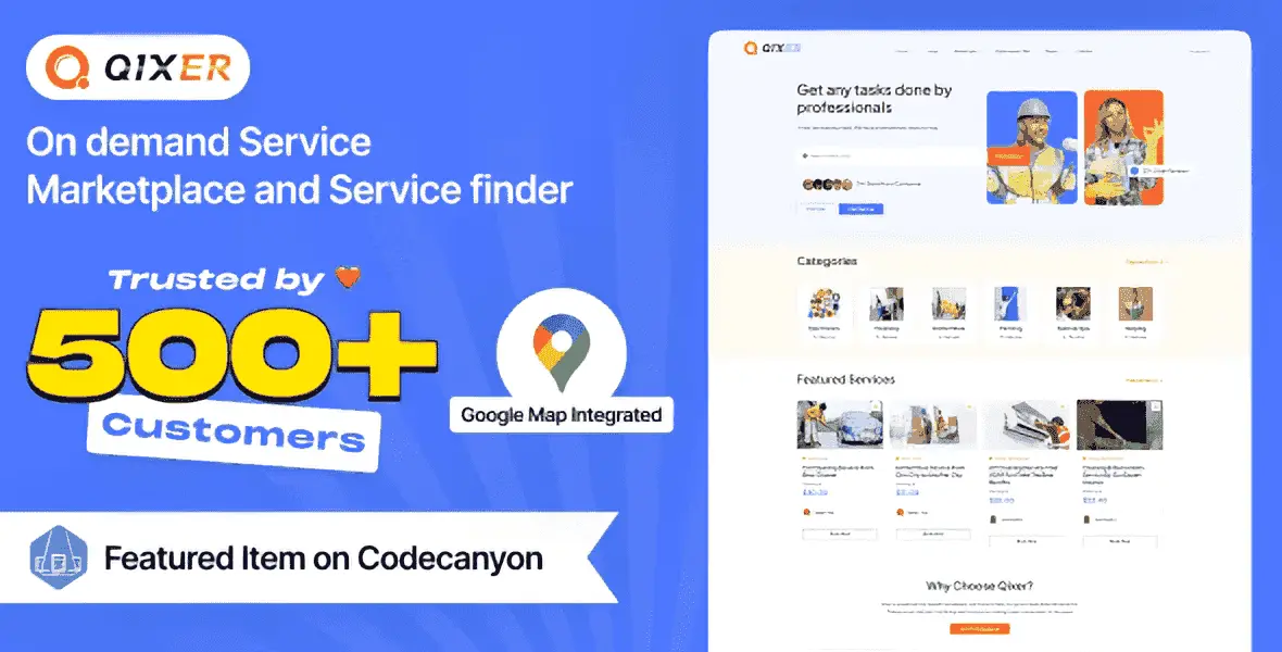 Qixer multi-vendor service marketplace script dashboard showing vendor registration and service listing interface