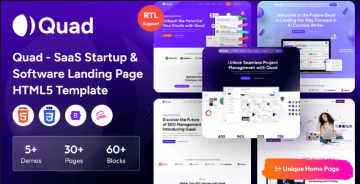 Quad software landing page HTML5 template preview