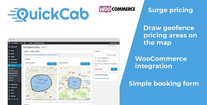 QuickCab WooCommerce taxi booking plugin pricing and booking interface