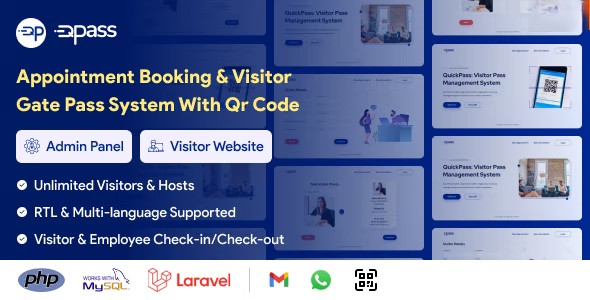 QuickPass visitor pass management system PHP script dashboard interface for visitor registration and check-in tracking