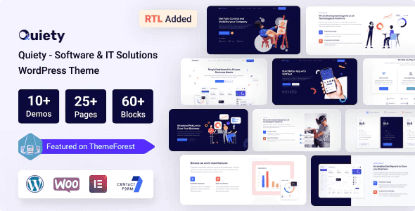 Quiety software WordPress theme homepage demo preview for IT and SaaS products