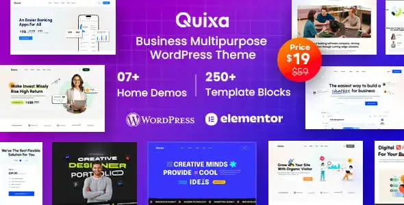 Quixa creative business WordPress theme for app landing and SaaS websites