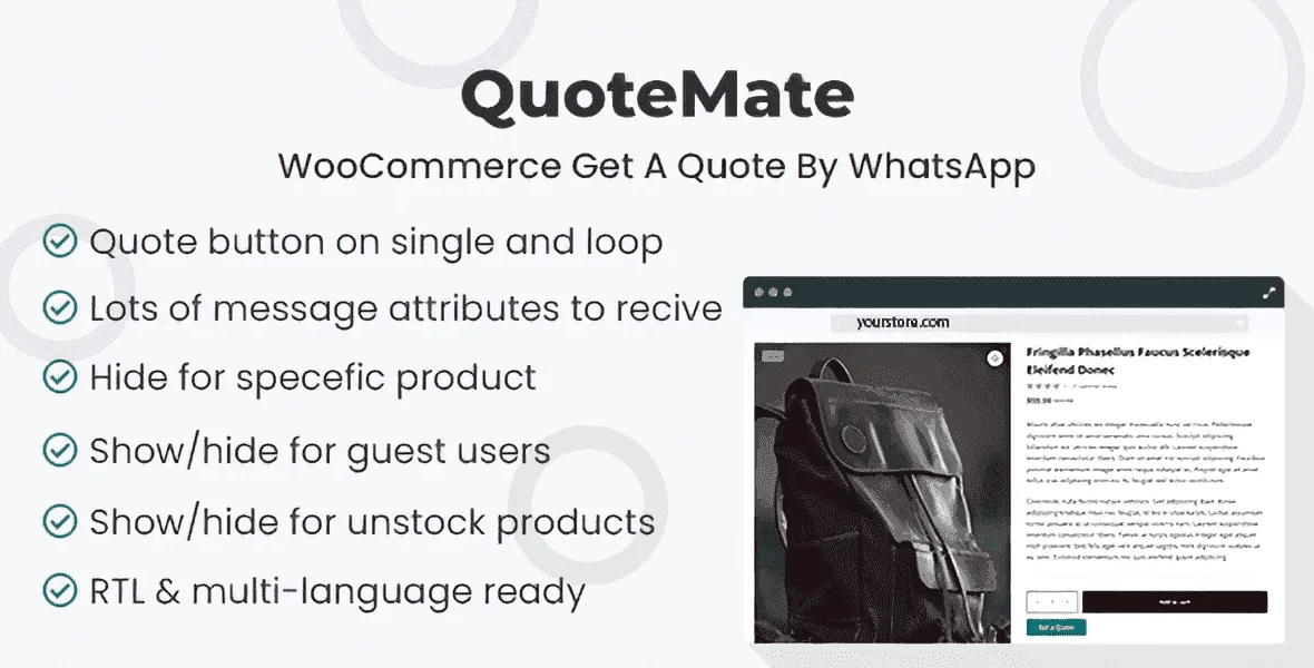 QuoteMate WooCommerce WhatsApp Get A Quote plugin interface