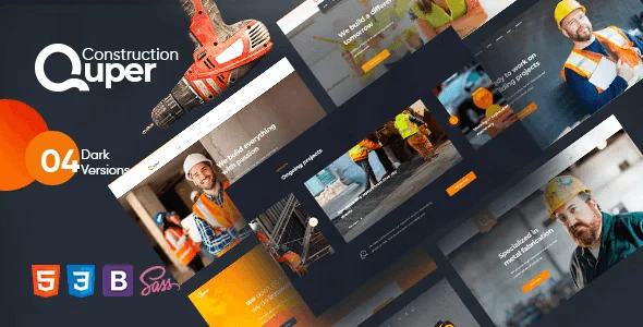 Quper construction HTML5 template showcasing modern landing page layouts for construction and renovation websites