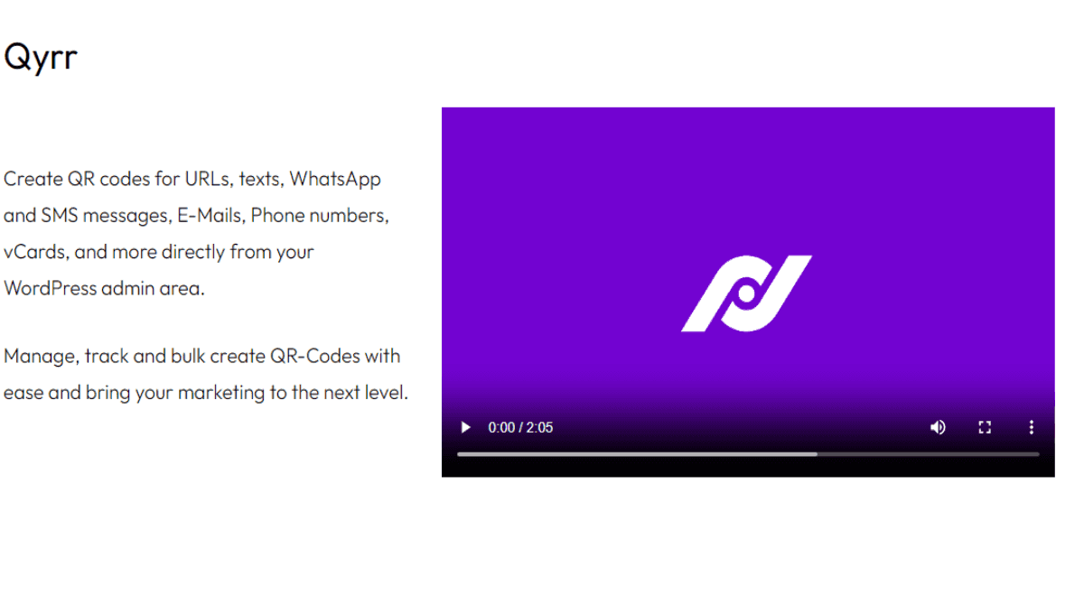 Qyrr Code Pro WordPress plugin interface for creating custom dynamic QR codes