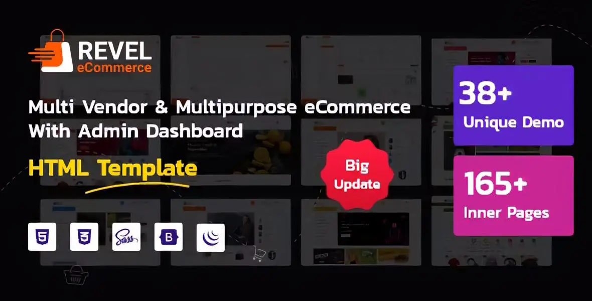 Revel multivendor ecommerce HTML template with admin dashboard and online store pages