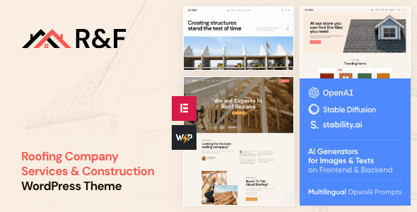 R&F Roof & Floor WordPress theme showcasing a professional roofing services website layout