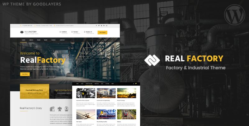 Real Factory industrial construction WordPress theme homepage demo