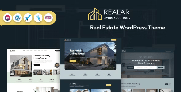 Realar real estate WordPress theme for Elementor with responsive design and multiple homepage demos