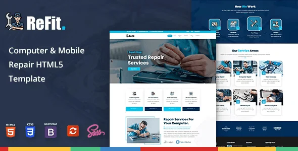 Refit mobile repair HTML template showcasing responsive website design for electronics repair businesses