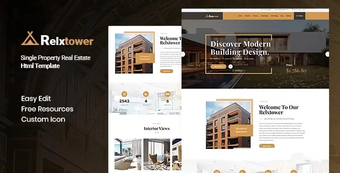 Relxtower single property real estate HTML template preview showcasing a clean modern property listing layout