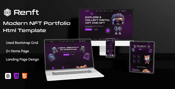 Renft NFT portfolio landing page HTML template for crypto and Web3 projects