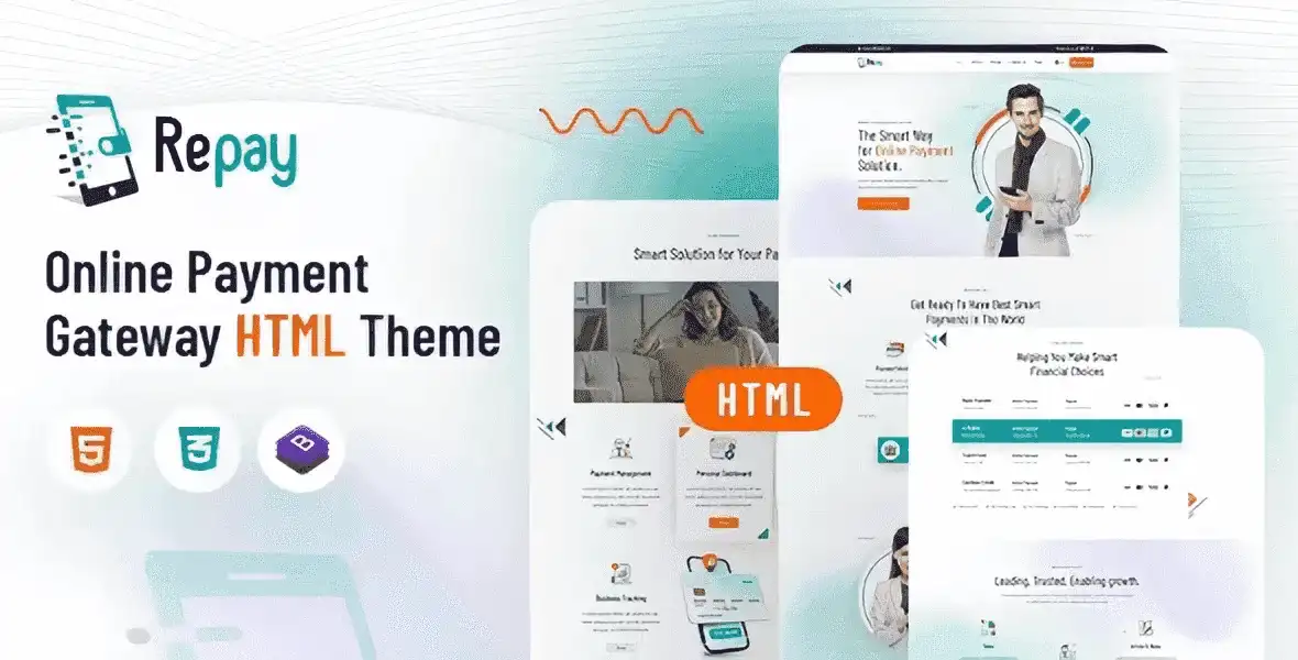 Repay payment gateway HTML5 template showcasing modern fintech website design with Bootstrap and Elementor PRO