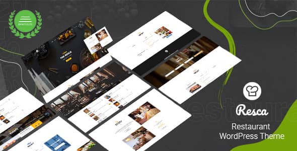 Resca restaurant WordPress theme preview featuring menu layout and reservation system