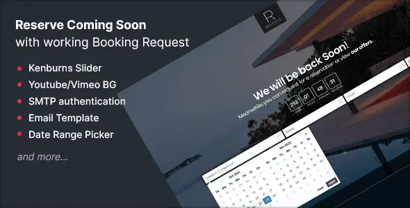 Reserve coming soon HTML5 template with Bootstrap 5 responsive design and video background