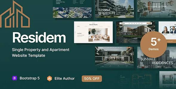 Residem property and apartment website template built with Bootstrap 5 HTML